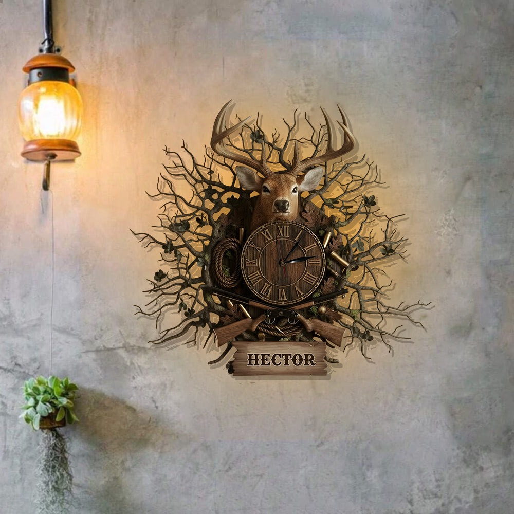 Deer Hunter Gift - Personalized Hunting LED Light Wall Clock