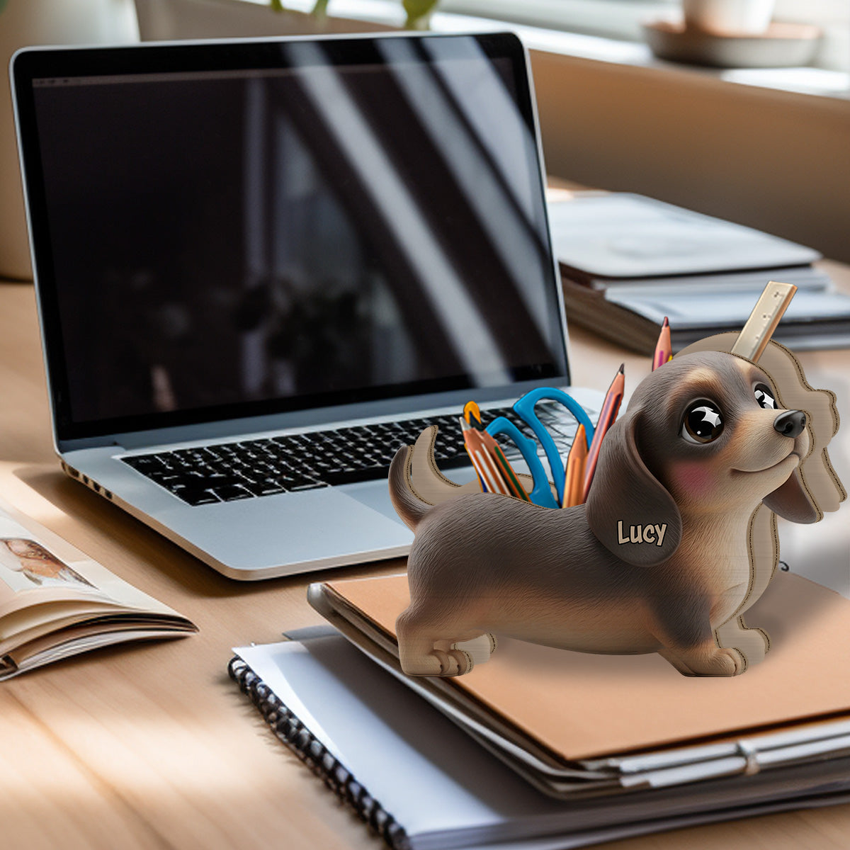 Cute Dachshund - Personalized Dachshund Wooden Pen Holder
