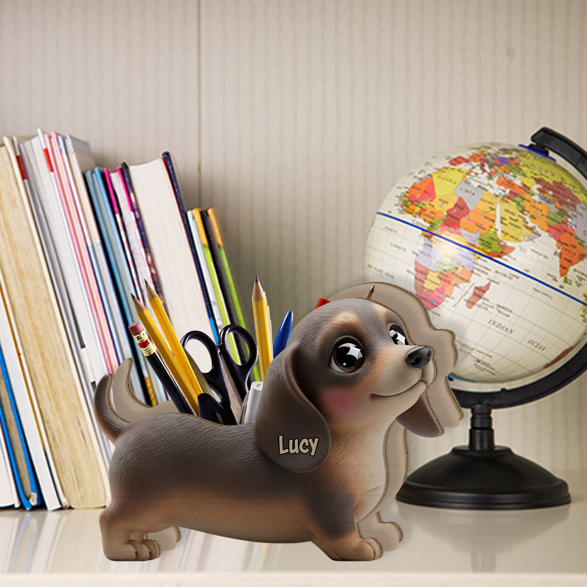 Cute Dachshund - Personalized Dachshund Wooden Pen Holder