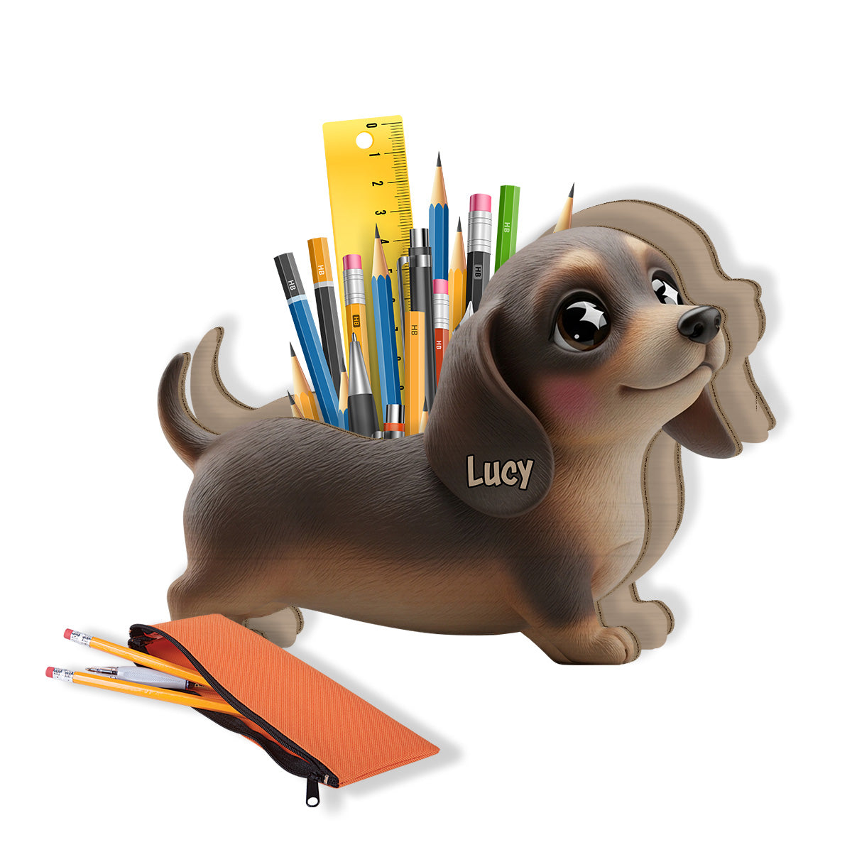 Cute Dachshund - Personalized Dachshund Wooden Pen Holder