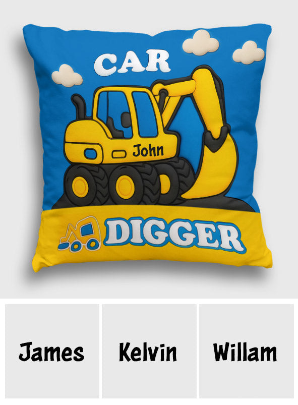 Coussin décoratif personnalisé pour enfant, motif pelleteuse - Cadeau mignon