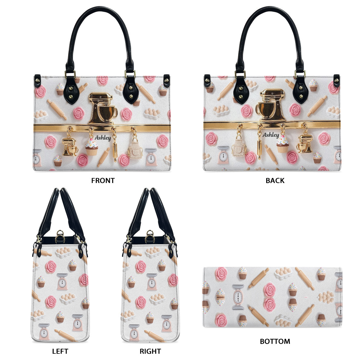 Charmes de pâtisserie - Sac à main en cuir personnalisé et portefeuille long en cuir