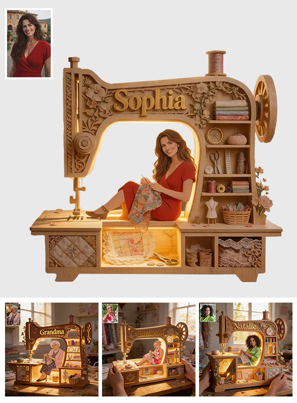 Just A Girl Who Loves Sewing - Personalized Sewing Wooden Light Shadow Box