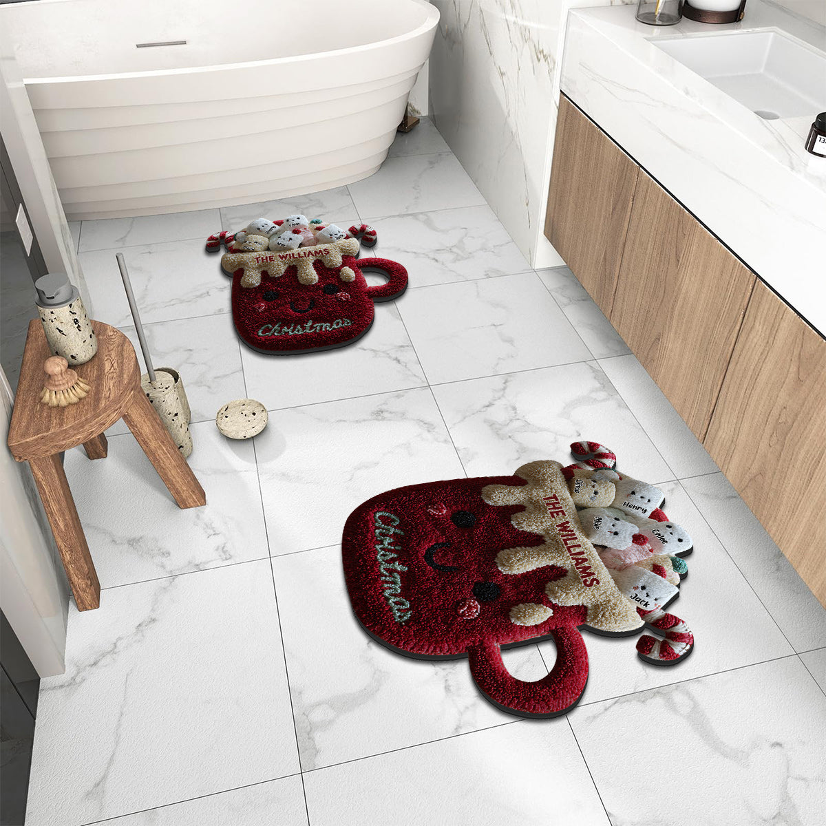 Tapis de Noël familial personnalisé et antidérapant