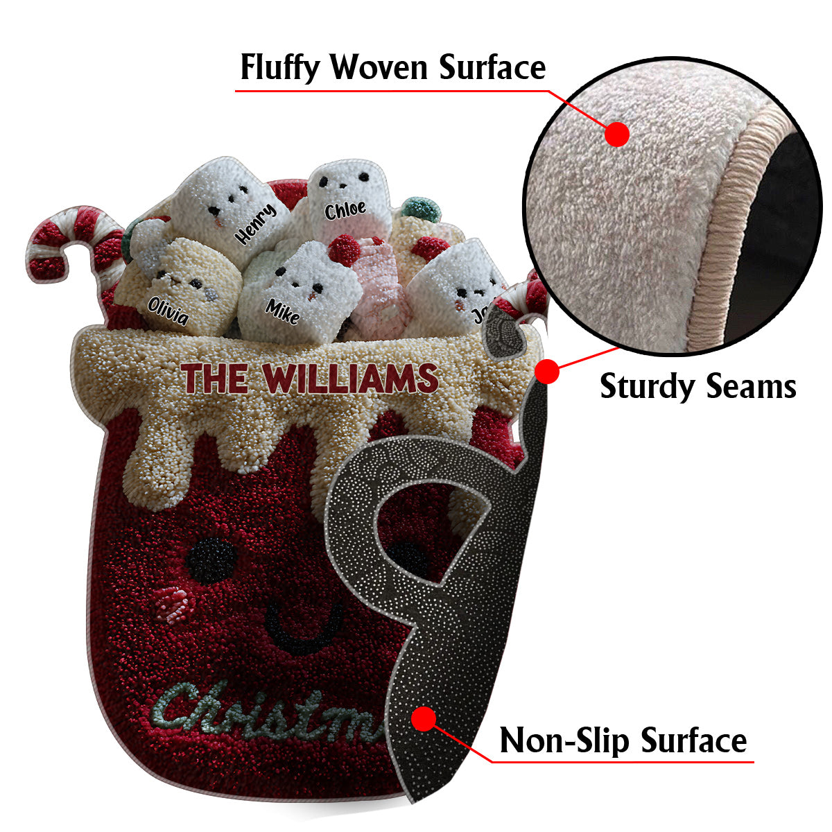 Tapis de Noël familial personnalisé et antidérapant