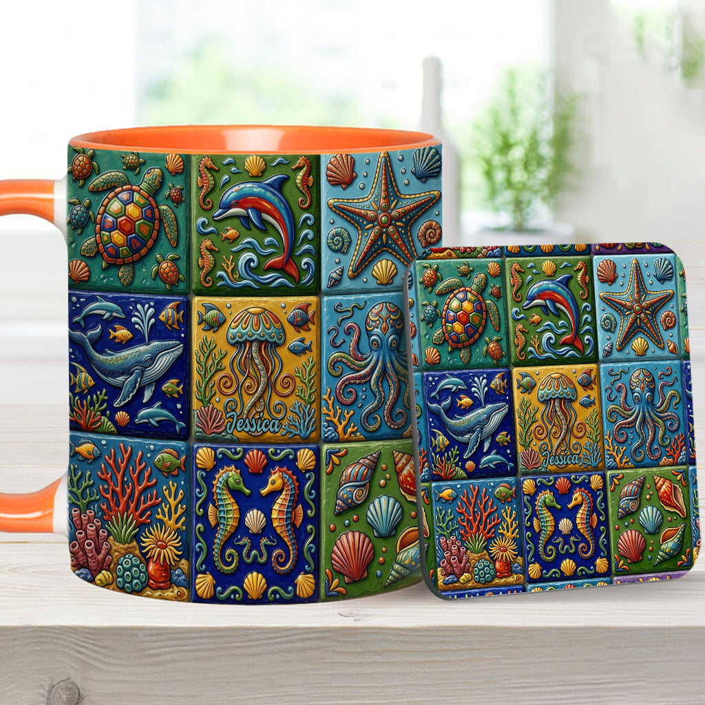 Sea Creatures - Personalized Sea Lover Accent Mug & Coaster