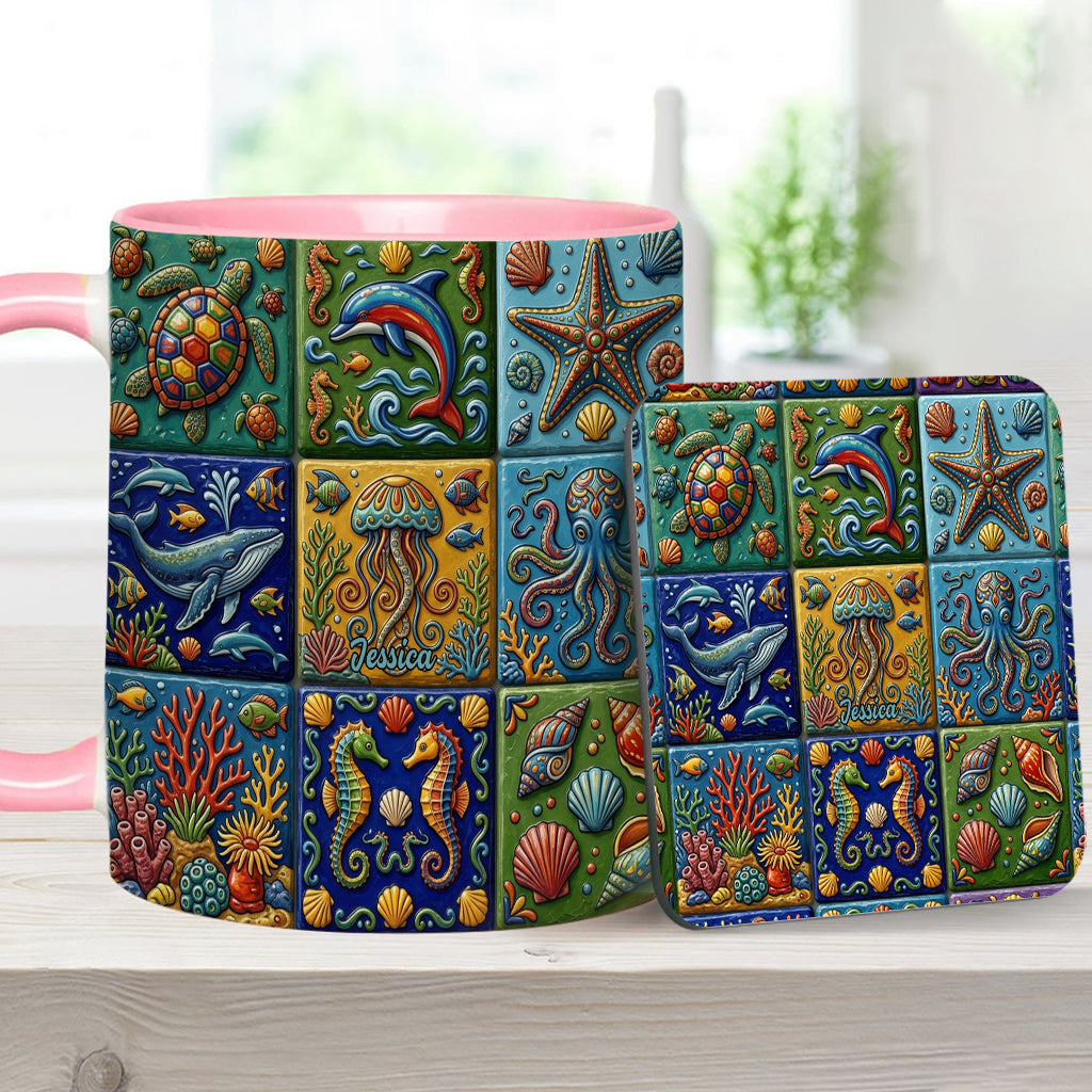 Sea Creatures - Personalized Sea Lover Accent Mug & Coaster
