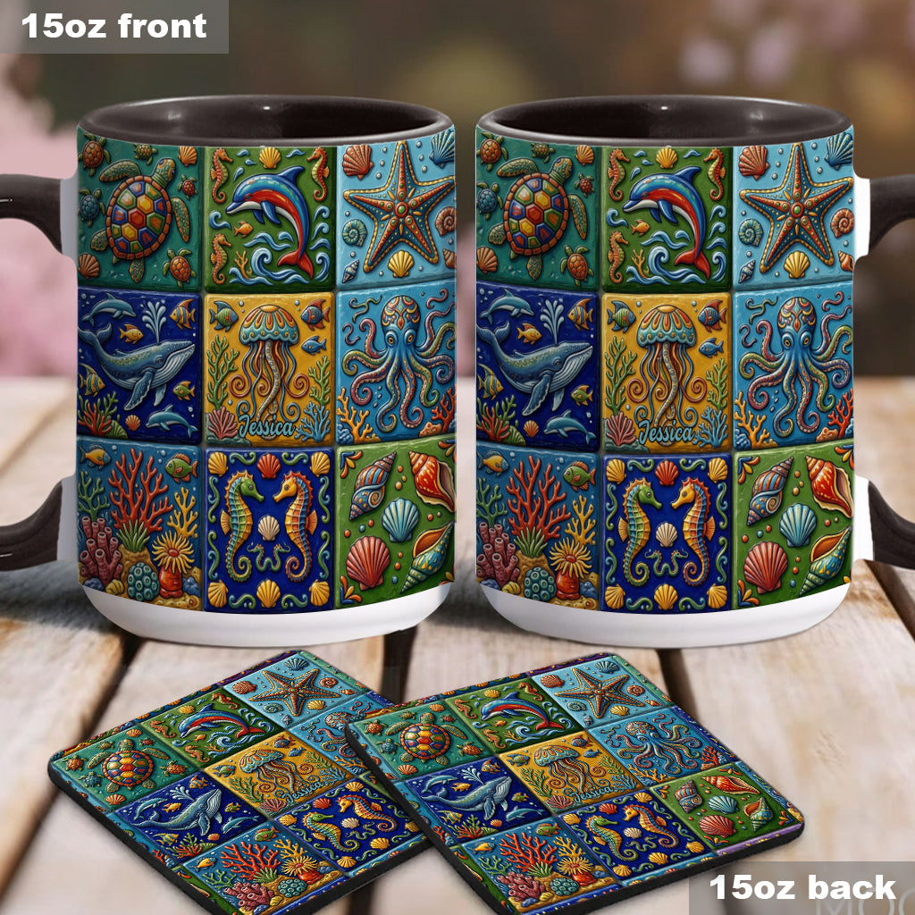 Sea Creatures - Personalized Sea Lover Accent Mug & Coaster