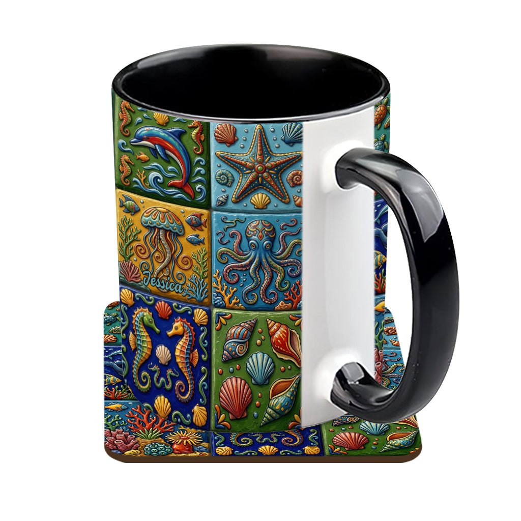 Sea Creatures - Personalized Sea Lover Accent Mug & Coaster