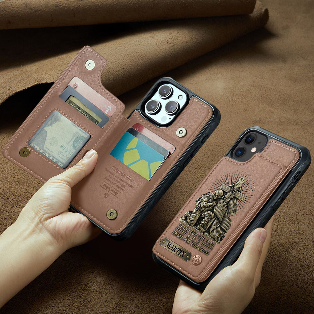 À genoux devant la croix - Étui portefeuille personnalisé pour vétéran