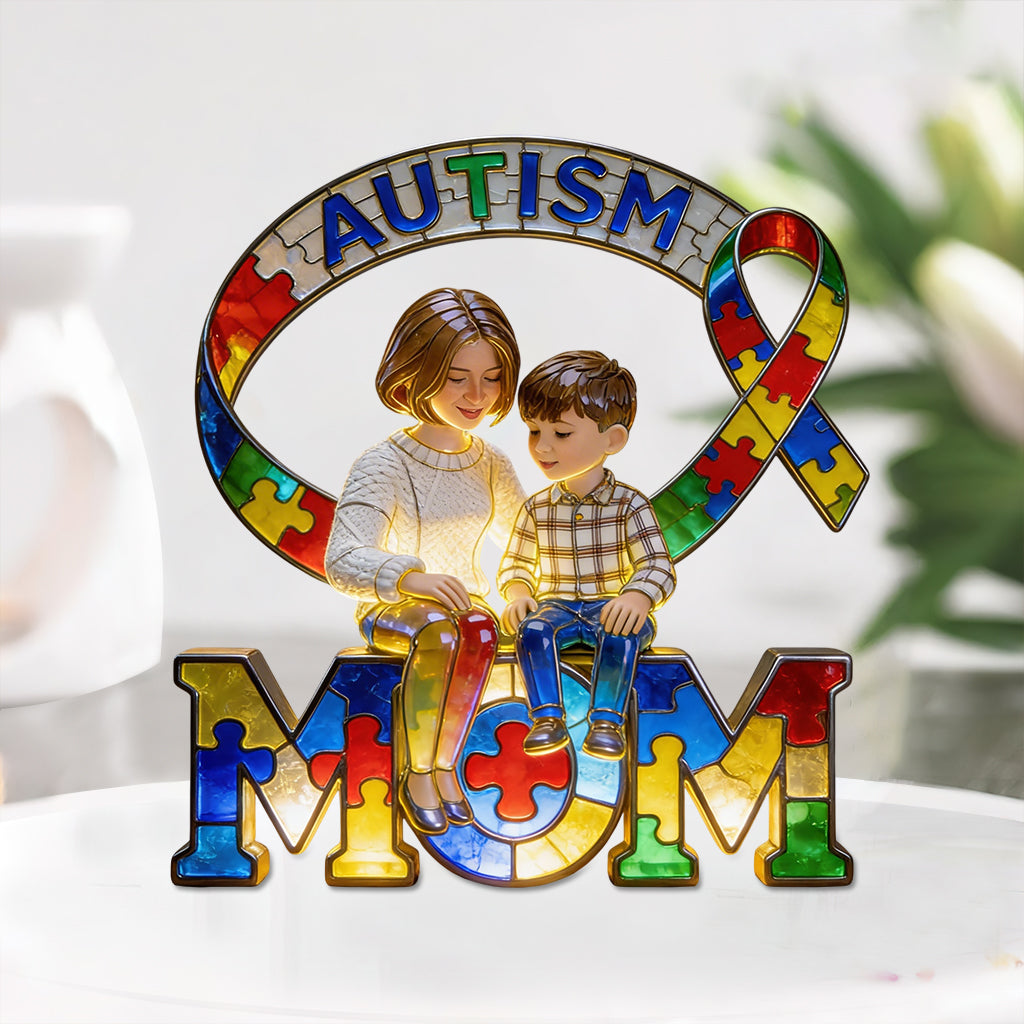 Mom, Dad And Kid - Personalized Autism Awareness Custom Shaped Acrylic Plaque