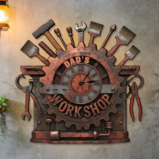 Atelier de papa - Horloge murale lumineuse LED personnalisée pour papa
