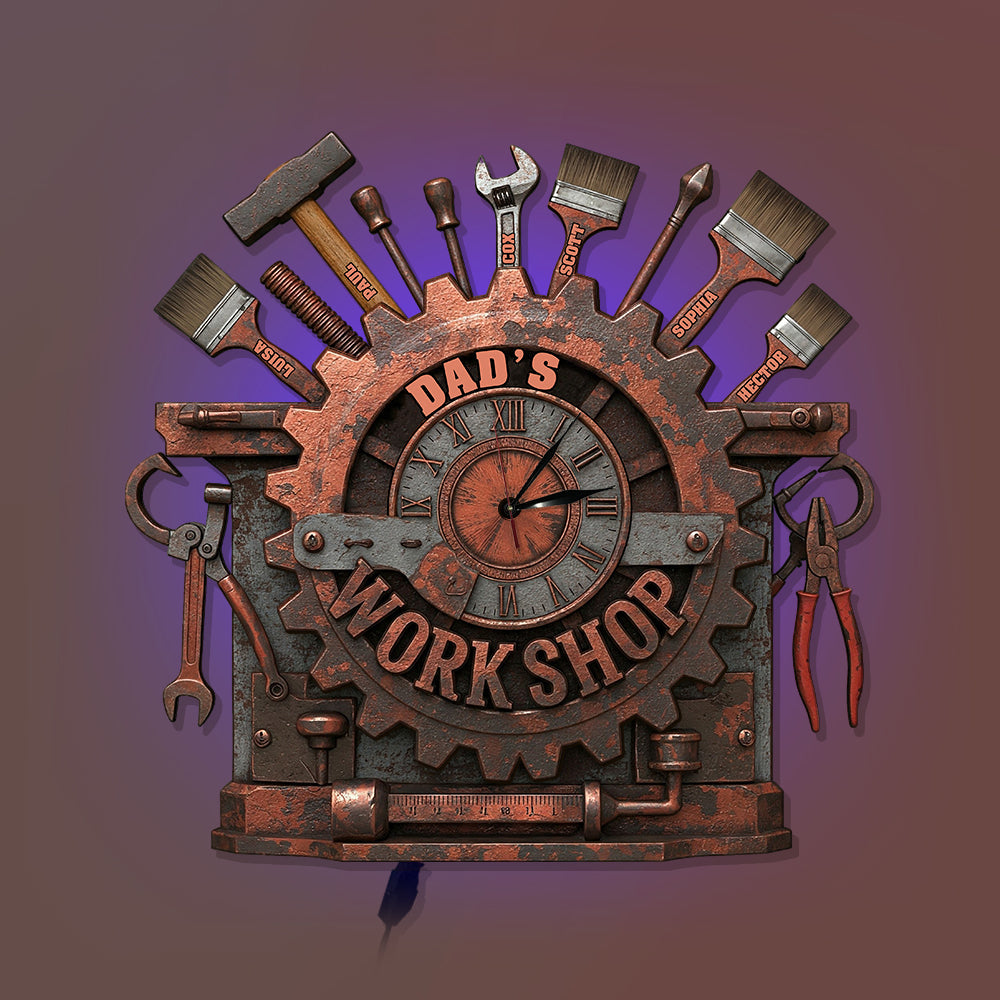 Dad's Workshop - Personalized Father LED Light Wall Clock