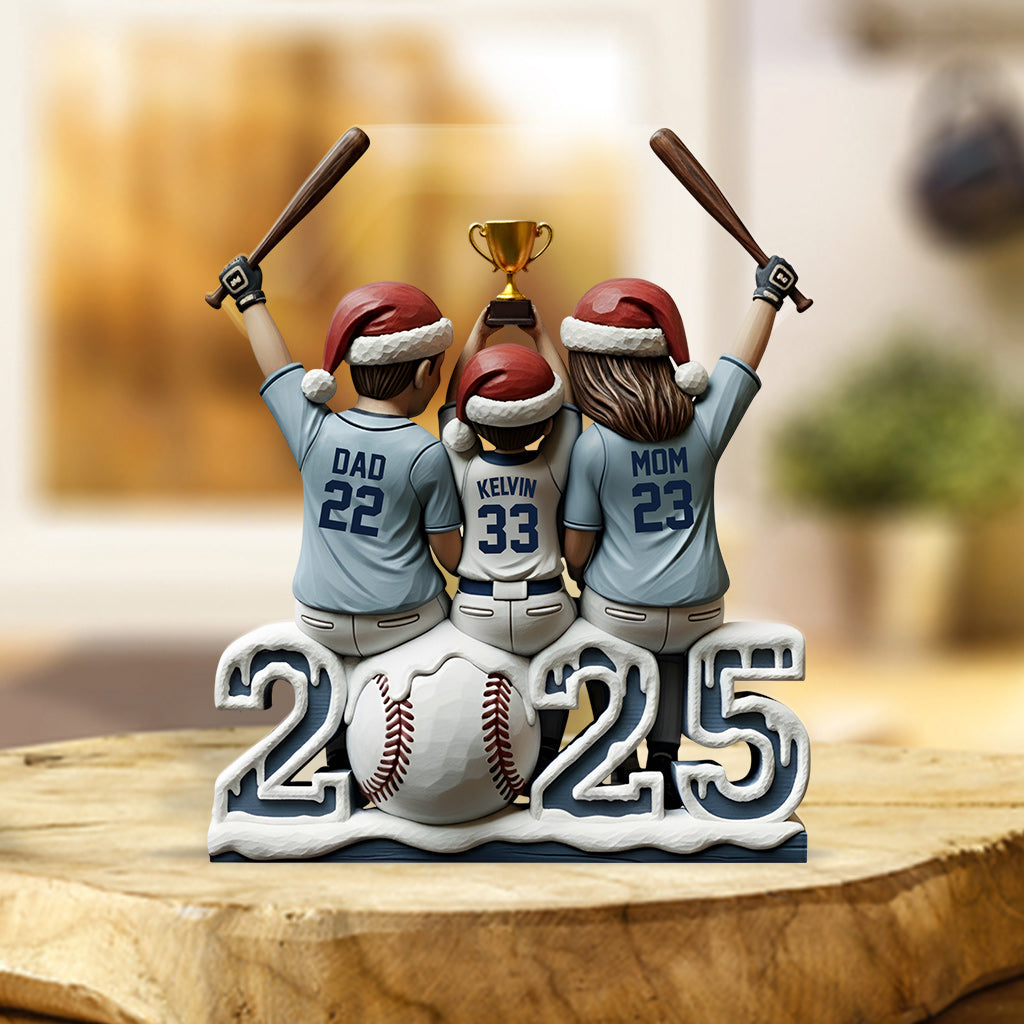 Famille de baseball - Plaque acrylique personnalisée en forme de baseball