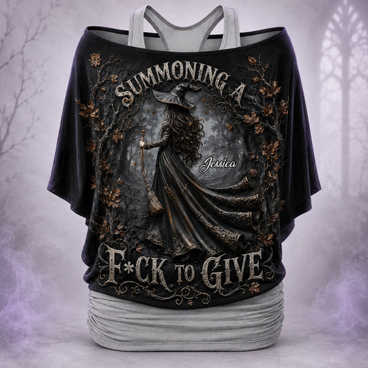Summoning A Fck To Give - Personalized Witch Off-Shoulder Top Set