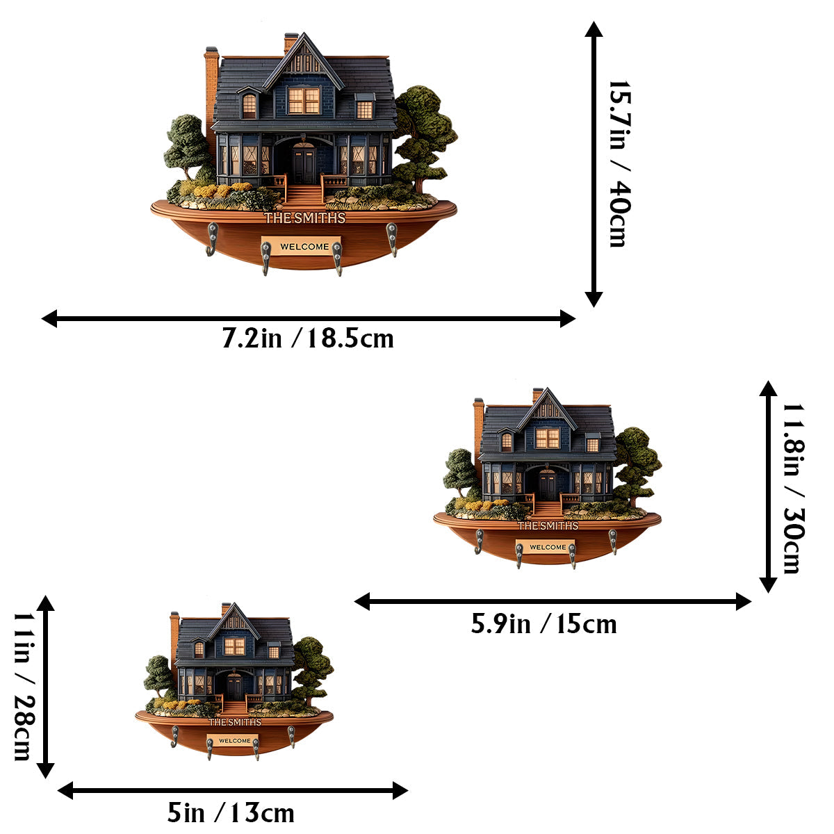 Bienvenue à la maison ! Porte-clés familial personnalisé aux formes uniques.
