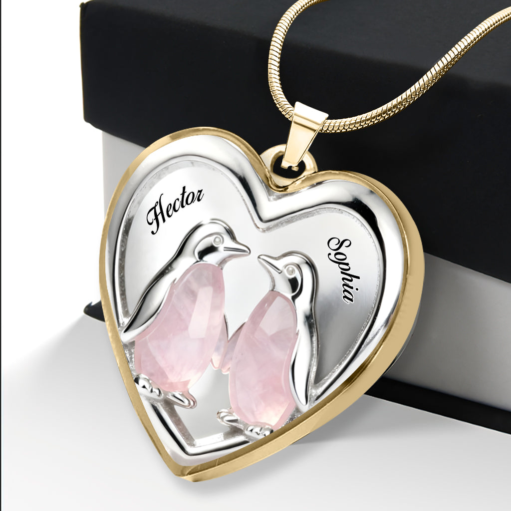 Gift For Her, Valentine Gift, You're My Penguin - Personalized Couple Heart Pendant Necklace