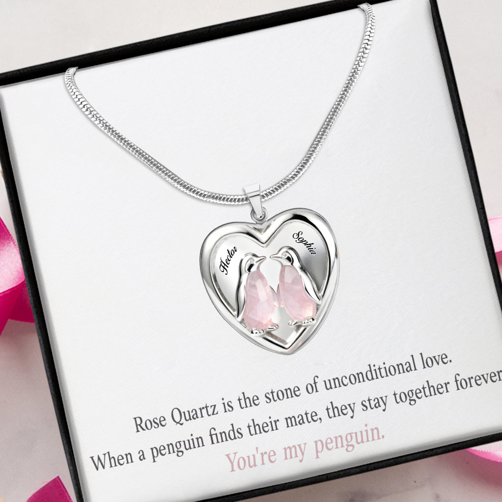 Gift For Her, Valentine Gift, You're My Penguin - Personalized Couple Heart Pendant Necklace
