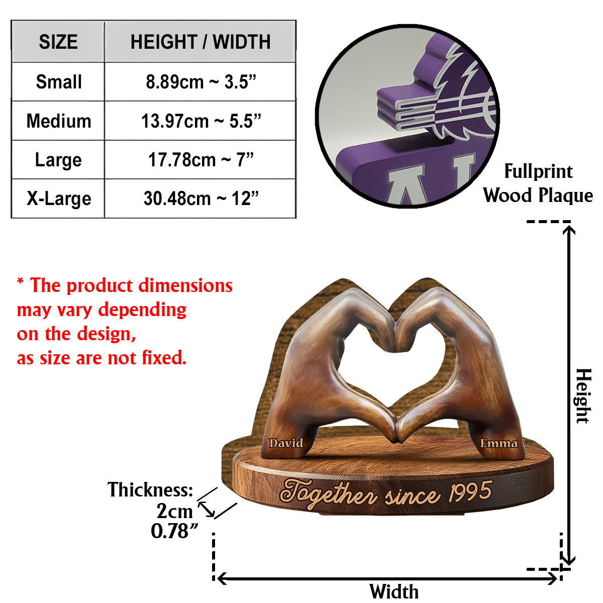 Sculpture « Mains d'un couple » - Plaque en bois personnalisée représentant un couple amoureux