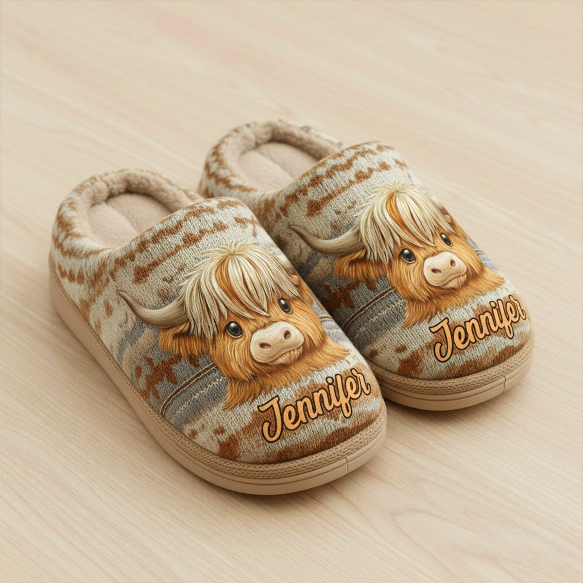 Cute Highland Cow - Personalized Highland Cow Slippers