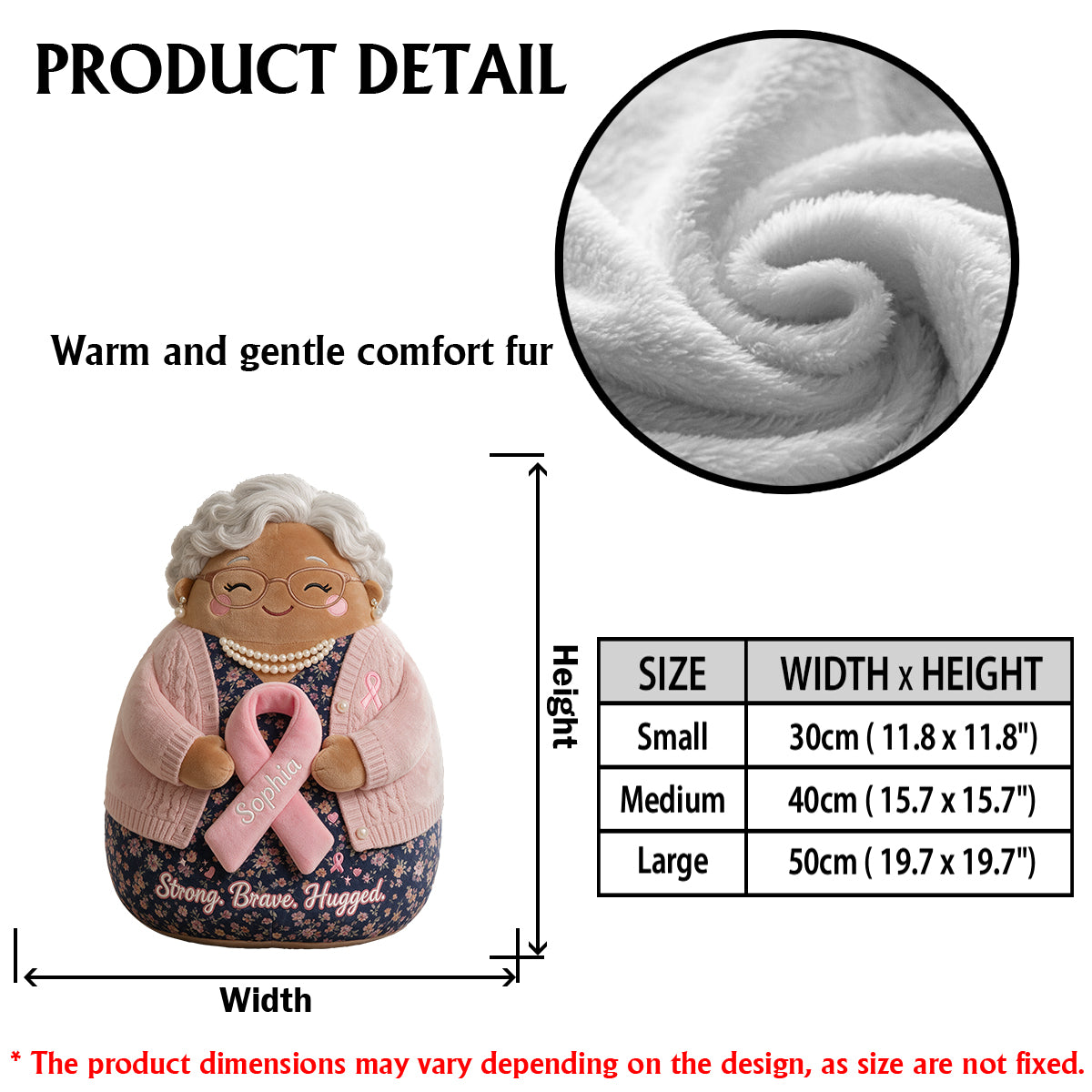 Strong Brave Hugged - Personalized Breast Cancer Awareness Premium Faux Fur Pillow