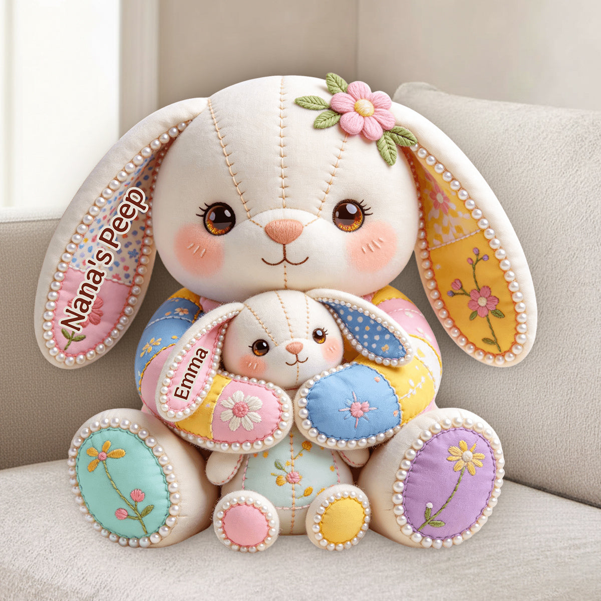 Coussin en fausse fourrure premium personnalisé « Grandma's Peeps »