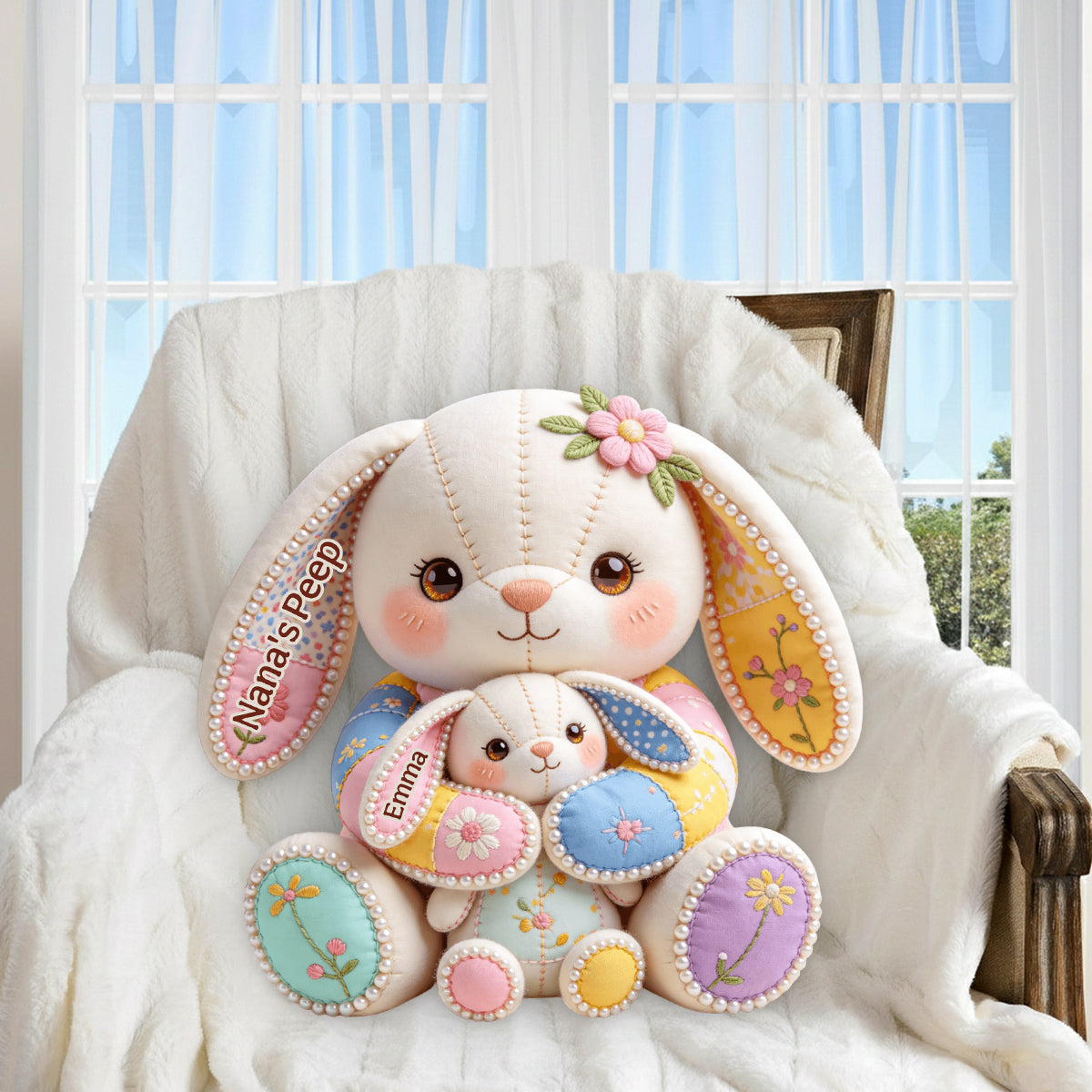 Coussin en fausse fourrure premium personnalisé « Grandma's Peeps »