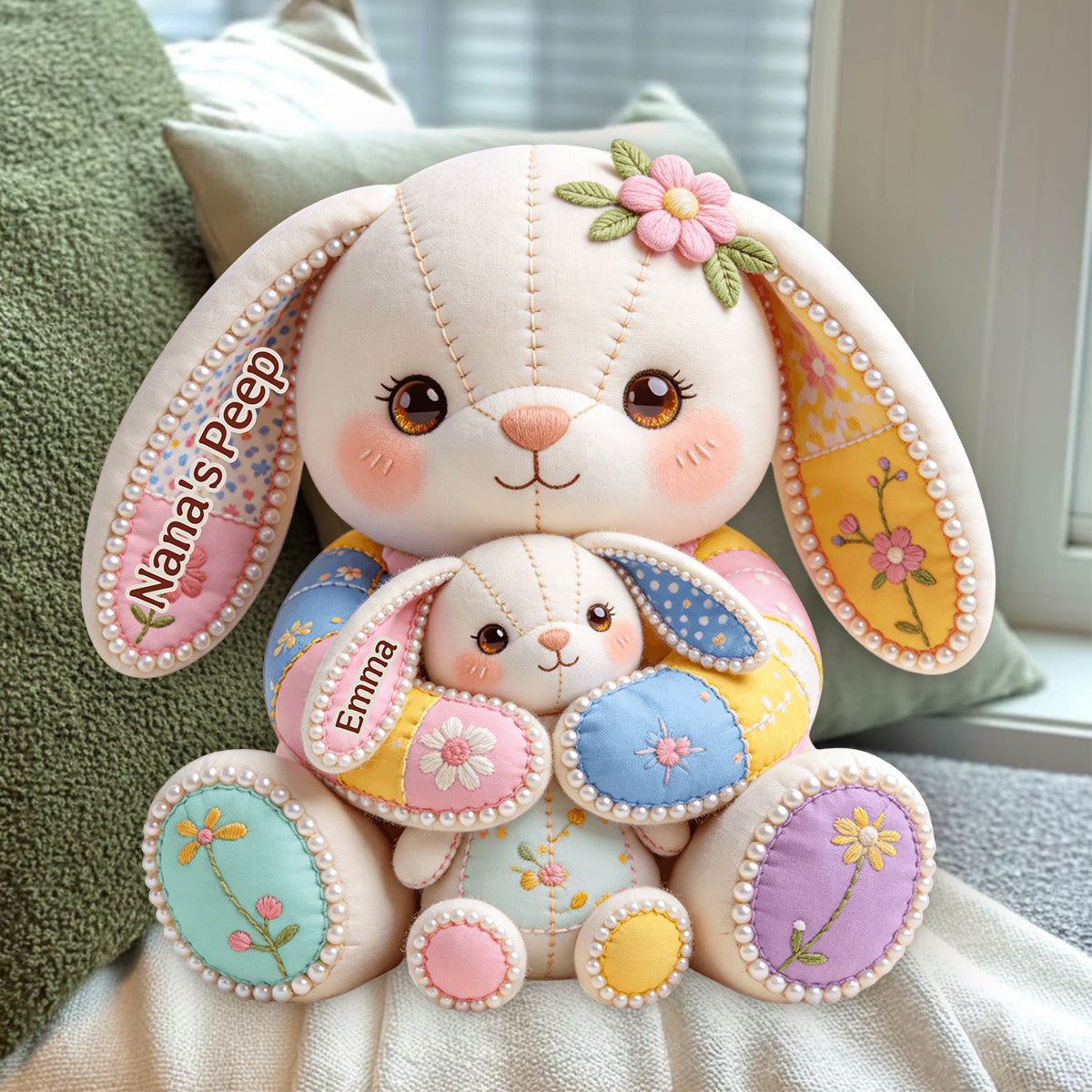 Coussin en fausse fourrure premium personnalisé « Grandma's Peeps »