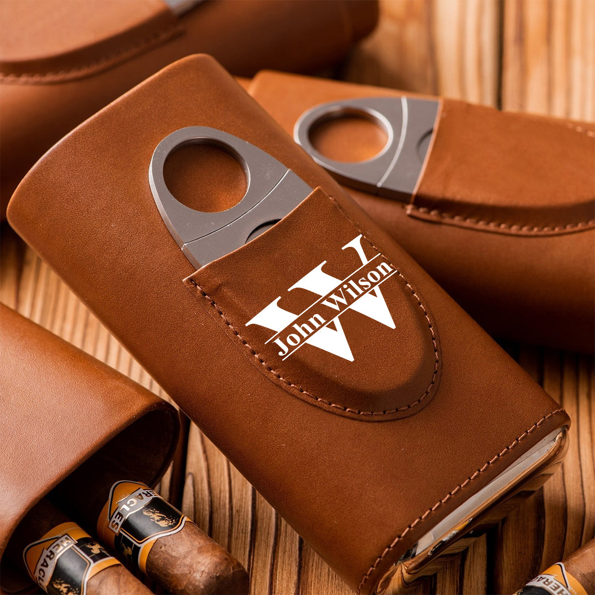 Gift For Dad Grandpa - Proud To Be American Papa - Personalized Father Leather Cigar Humidor Case