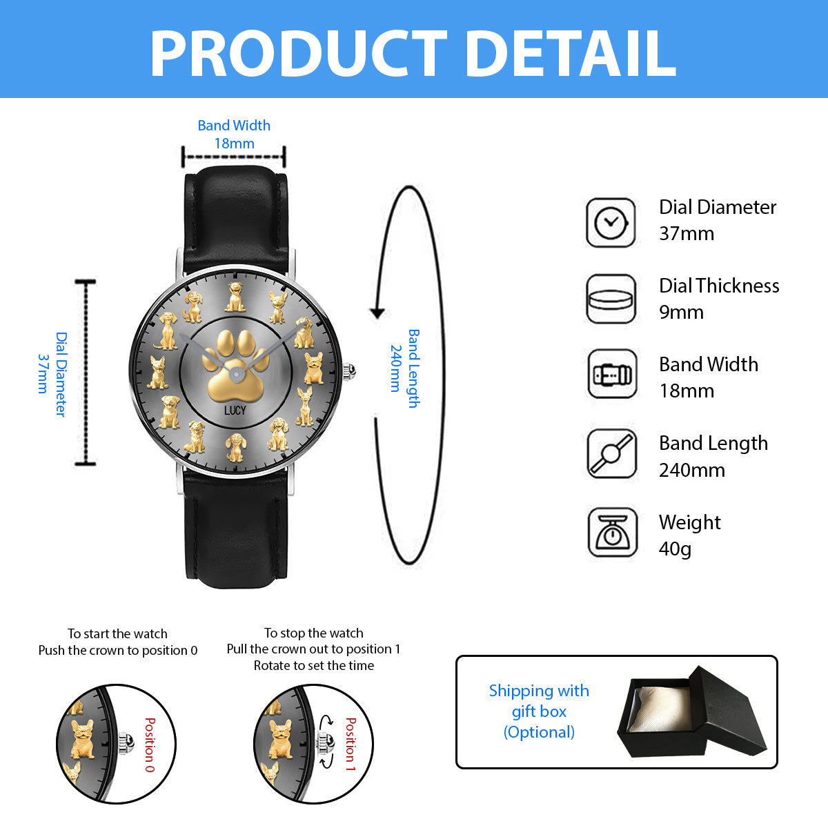 Montre-bracelet personnalisée pour chien « J’aime mes chiens »