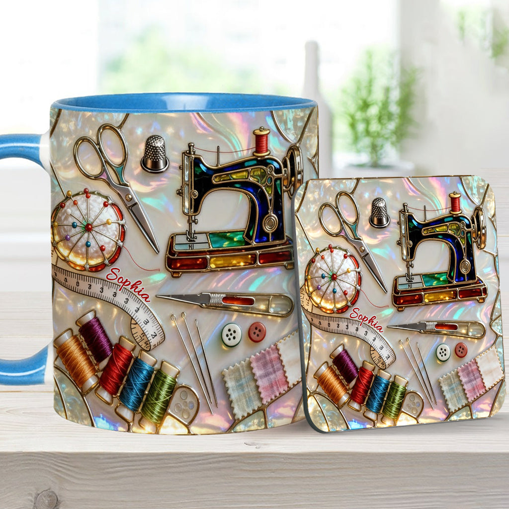 J'adore coudre - Mug et sous-verre personnalisés sur le thème de la couture