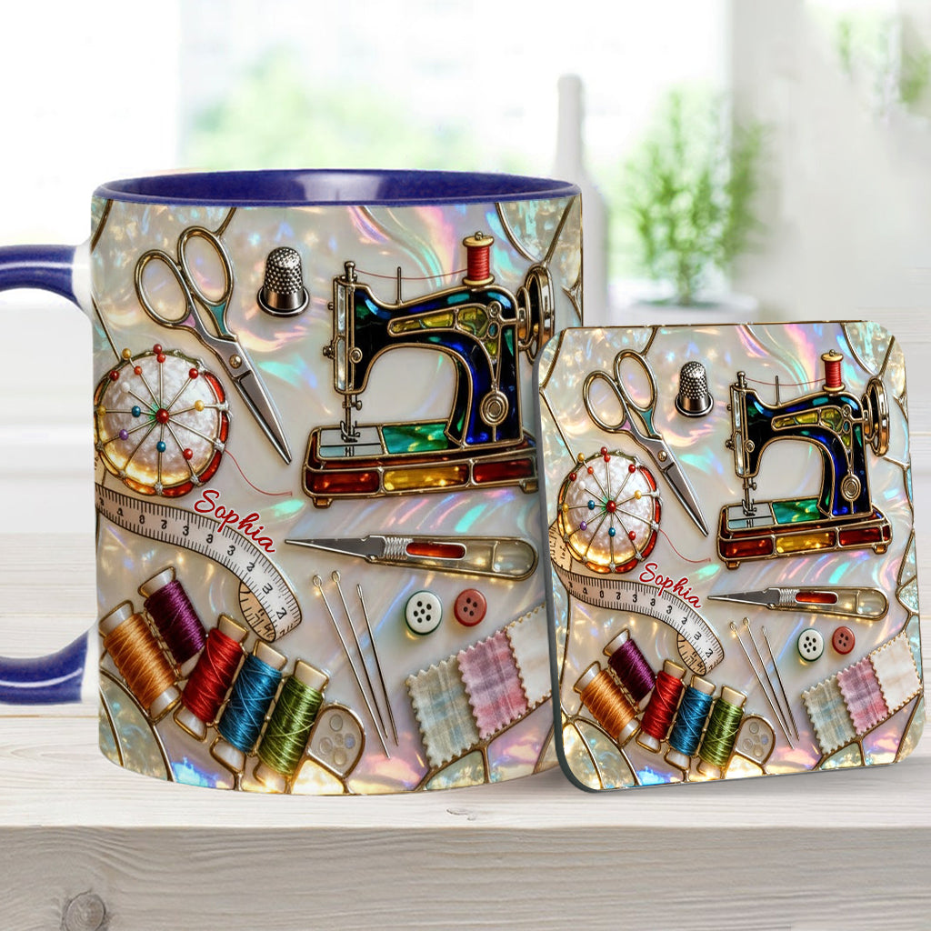 J'adore coudre - Mug et sous-verre personnalisés sur le thème de la couture