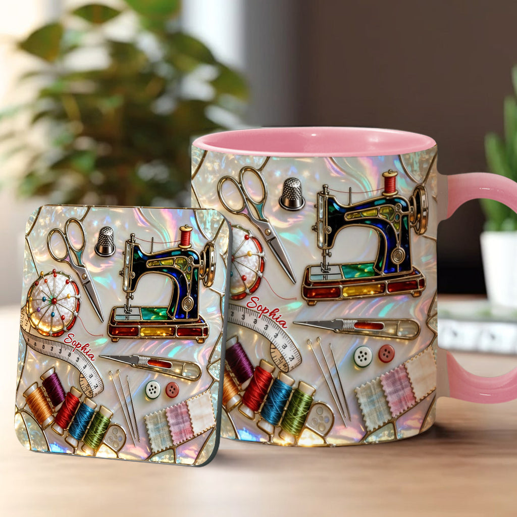 J'adore coudre - Mug et sous-verre personnalisés sur le thème de la couture