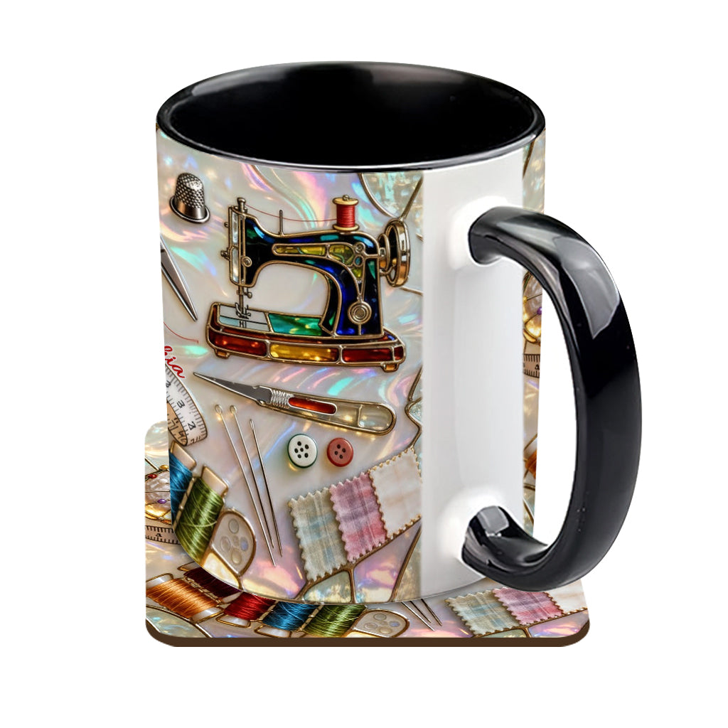 J'adore coudre - Mug et sous-verre personnalisés sur le thème de la couture