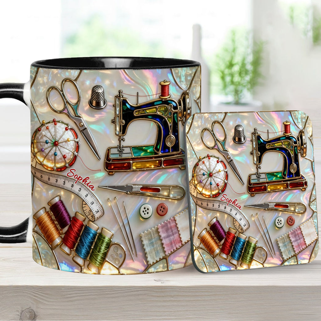 J'adore coudre - Mug et sous-verre personnalisés sur le thème de la couture