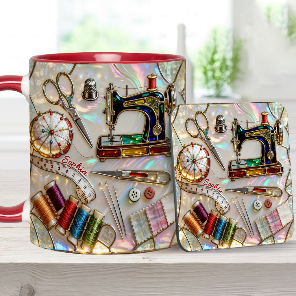 J'adore coudre - Mug et sous-verre personnalisés sur le thème de la couture