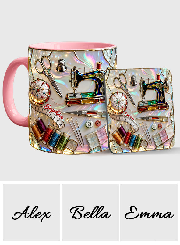 J'adore coudre - Mug et sous-verre personnalisés sur le thème de la couture