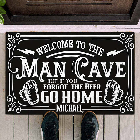 Tapis de porte personnalisé « Man Cave » avec bière