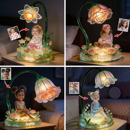 Custom Any Photo & Birth Month Flower - Personalized Kid Acrylic LED Night Light