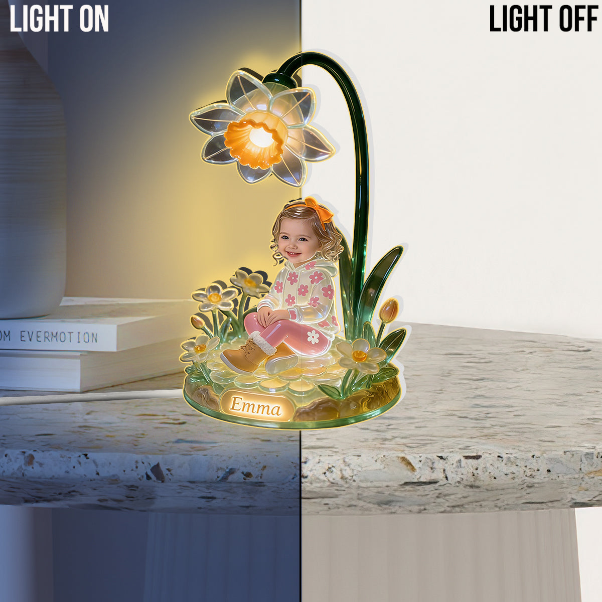 Custom Any Photo & Birth Month Flower - Personalized Kid Acrylic LED Night Light