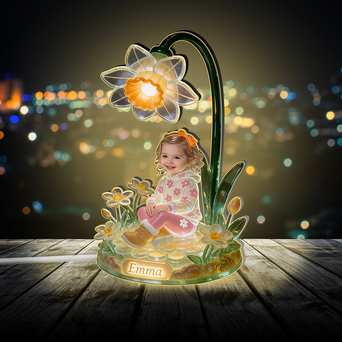 Custom Any Photo & Birth Month Flower - Personalized Kid Acrylic LED Night Light