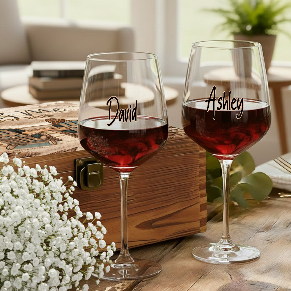 Toi et moi, on gère ! - Coffret de verres à vin personnalisés pour couple avec boîte en bois