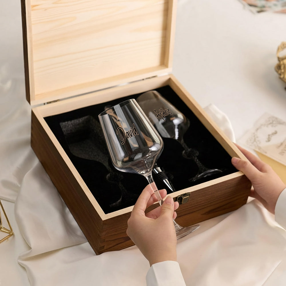 Toi et moi, on gère ! - Coffret de verres à vin personnalisés pour couple avec boîte en bois