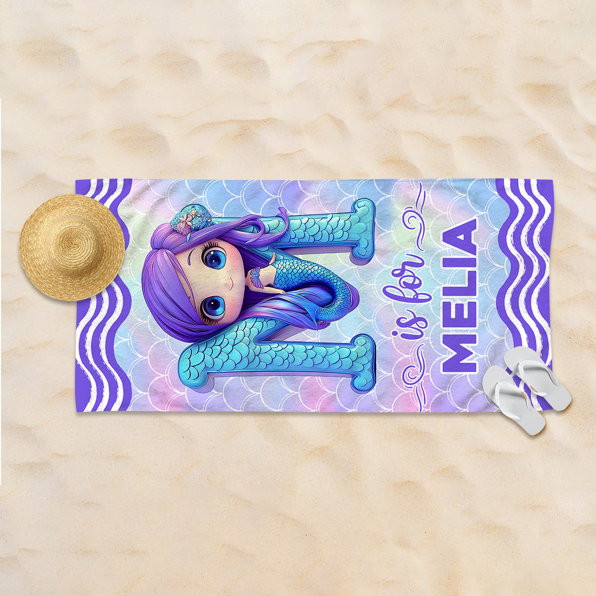 Mermaid Custom Alphabet - Personalized Kid Quick-dry Beach Towel/ Bath Towel