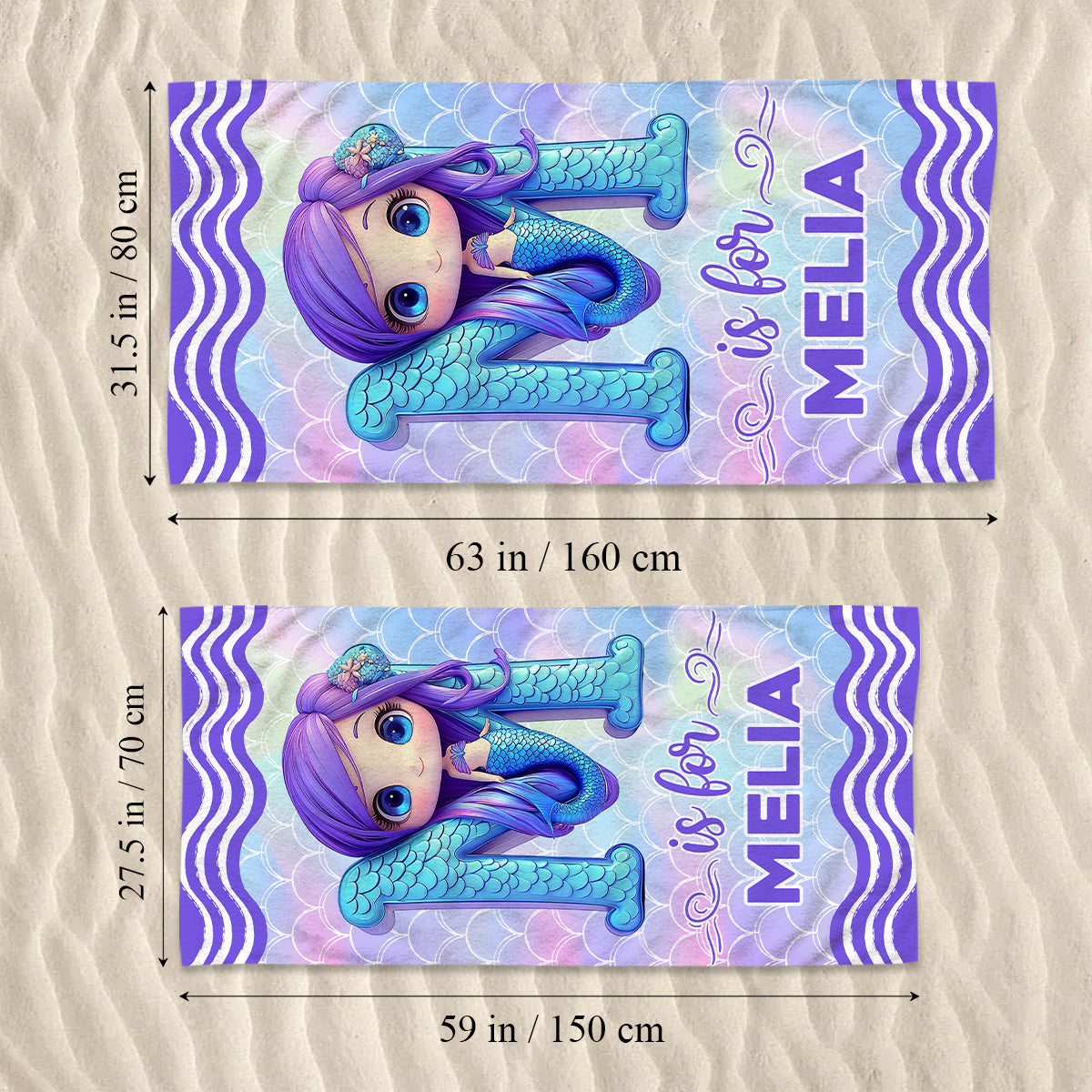 Mermaid Custom Alphabet - Personalized Kid Quick-dry Beach Towel/ Bath Towel