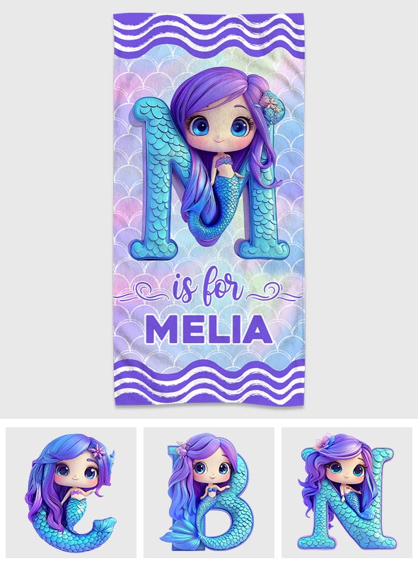 Mermaid Custom Alphabet - Personalized Kid Quick-dry Beach Towel/ Bath Towel