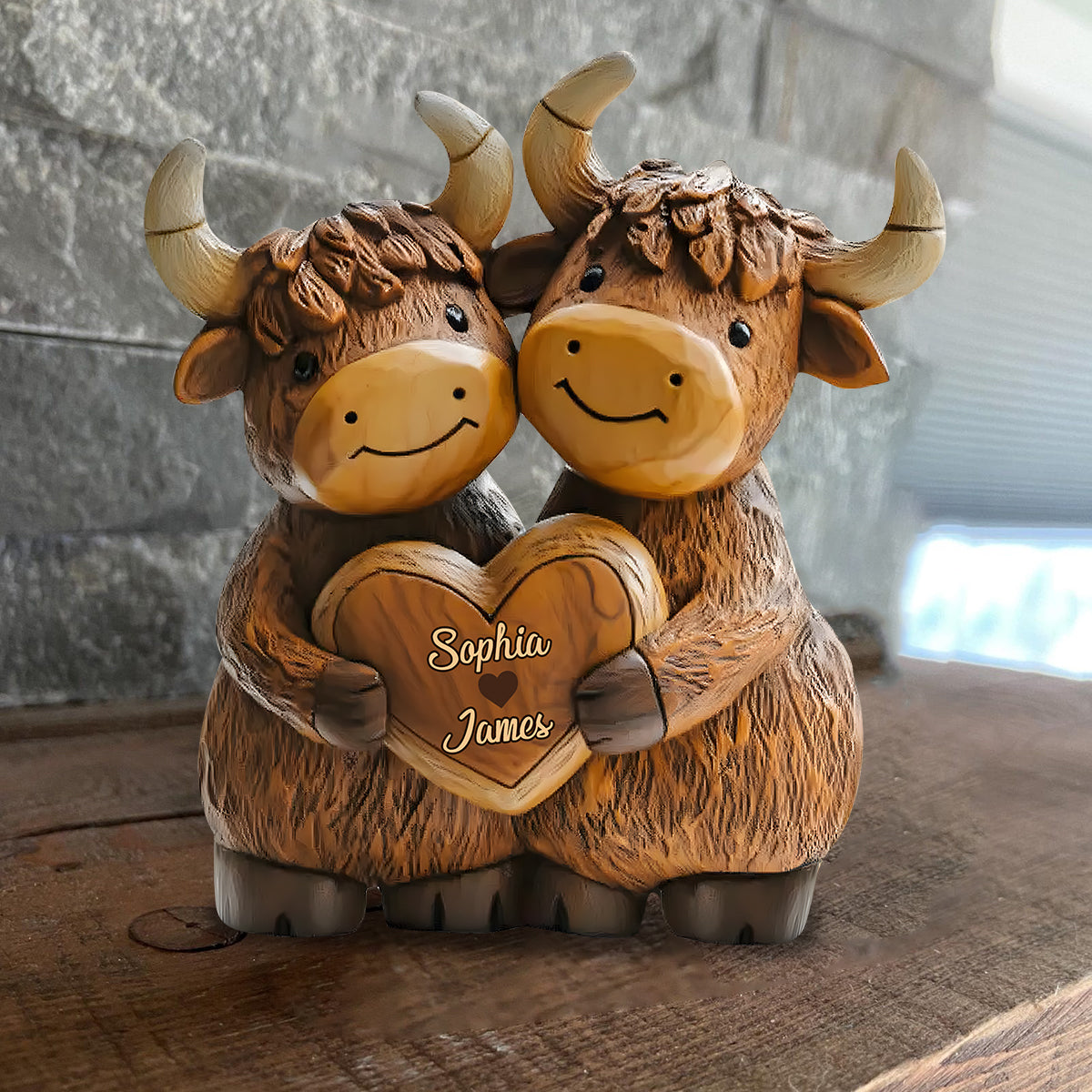 Couple de vaches Highland adorables - Plaque acrylique personnalisée en forme de vache Highland