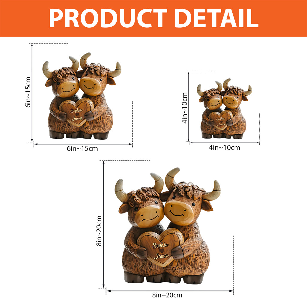 Couple de vaches Highland adorables - Plaque acrylique personnalisée en forme de vache Highland