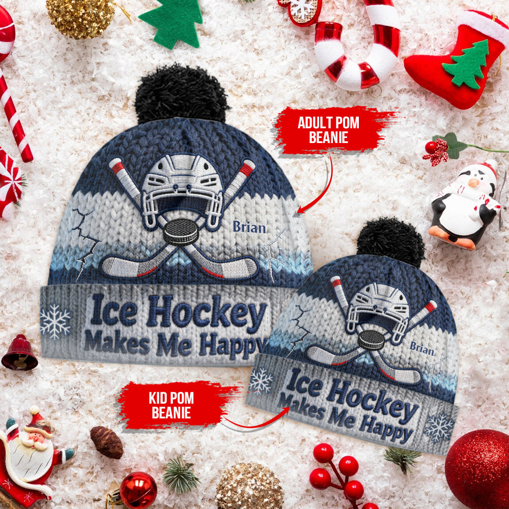 Le hockey sur glace me rend heureux - Bonnet de hockey personnalisé