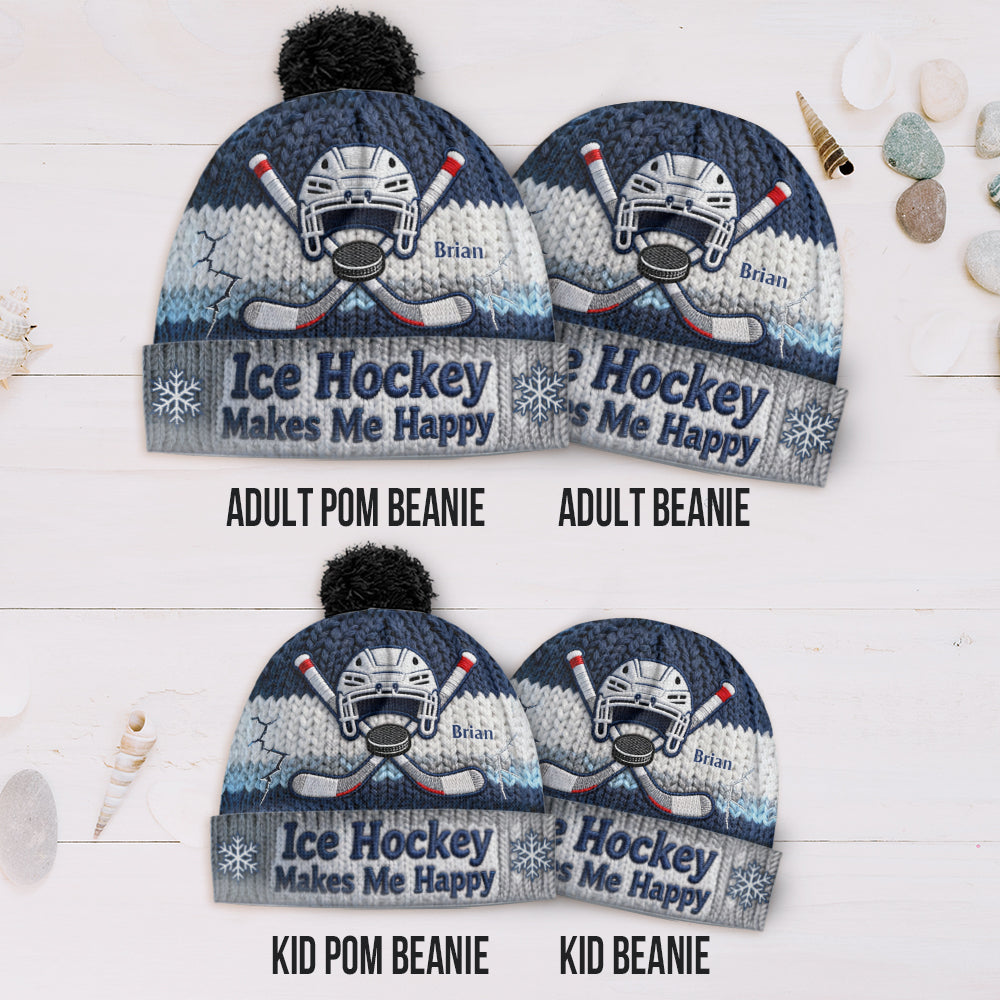 Le hockey sur glace me rend heureux - Bonnet de hockey personnalisé